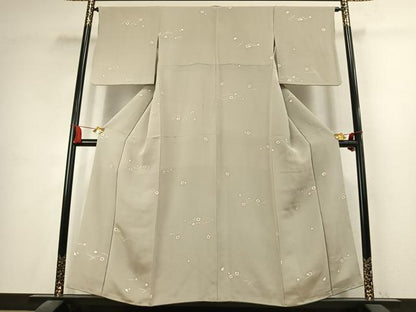 平和屋着物●上質な小紋　舞花文　金彩　鬼しぼ縮緬　正絹　逸品　AABK7609fy
