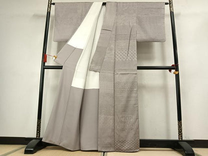 平和屋着物●江戸小紋　お召地　横段文　正絹　逸品　AABK7611fy
