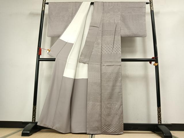 平和屋着物●江戸小紋　お召地　横段文　正絹　逸品　AABK7611fy