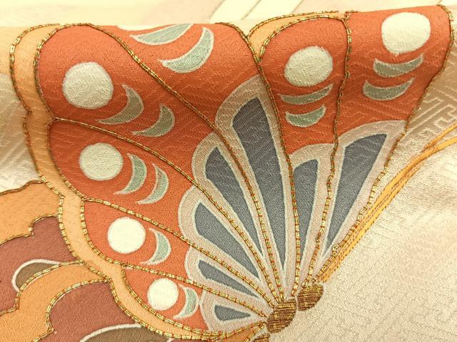 平和屋着物●訪問着　駒刺繍　花蝶文　暈し染め　金糸　金彩　正絹　逸品　AABK7612fy