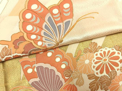 平和屋着物●訪問着　駒刺繍　花蝶文　暈し染め　金糸　金彩　正絹　逸品　AABK7612fy