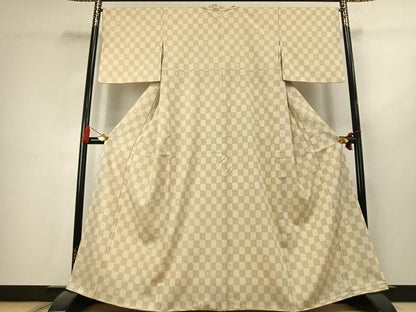 平和屋着物●本塩沢　市松文様　まるやま扱い　正絹　逸品　未使用　AABK7613fy