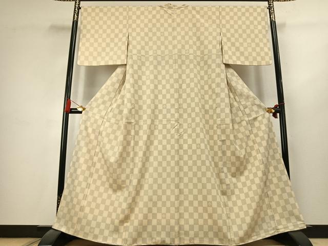平和屋着物●本塩沢　市松文様　まるやま扱い　正絹　逸品　未使用　AABK7613fy