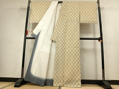 平和屋着物●本塩沢　市松文様　まるやま扱い　正絹　逸品　未使用　AABK7613fy