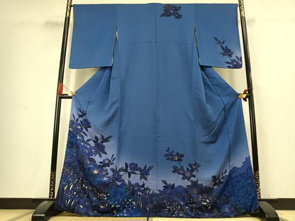 平和屋着物●訪問着　駒刺繍　草花文　暈し染め　金糸　金彩　正絹　逸品　AABK7614fy