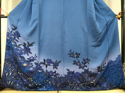 平和屋着物●訪問着　駒刺繍　草花文　暈し染め　金糸　金彩　正絹　逸品　AABK7614fy