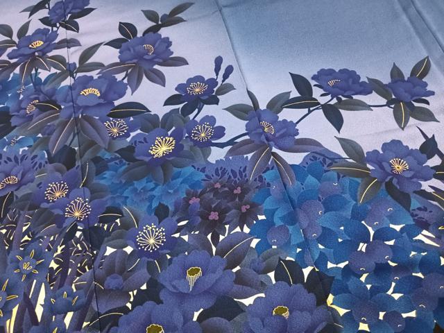平和屋着物●訪問着　駒刺繍　草花文　暈し染め　金糸　金彩　正絹　逸品　AABK7614fy