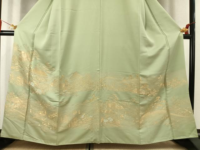 平和屋着物●豪華色留袖　寿光織　風景人物花文　金糸　正絹　逸品　AABK7617fy