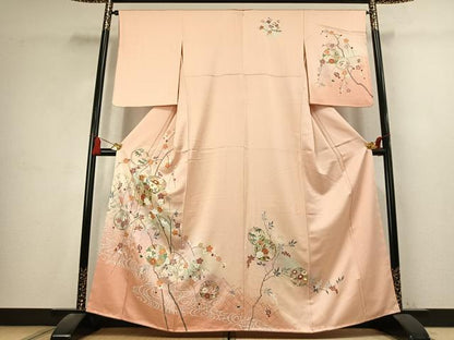 平和屋着物●訪問着　草花文　暈し染め　金彩　正絹　逸品　AABK7618fy
