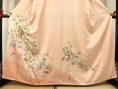 平和屋着物●訪問着　草花文　暈し染め　金彩　正絹　逸品　AABK7618fy