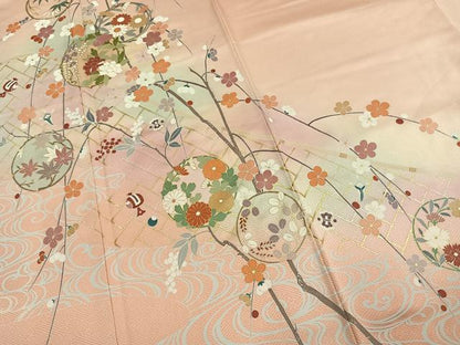 平和屋着物●訪問着　草花文　暈し染め　金彩　正絹　逸品　AABK7618fy