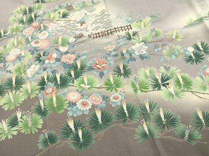 平和屋着物●豪華色留袖　友禅　風景枝松花文　暈し染め　正絹　逸品　AABK7620fy