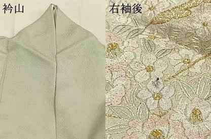 平和屋着物●訪問着　総刺繍　草花文　金糸　正絹　逸品　AABK7621fy
