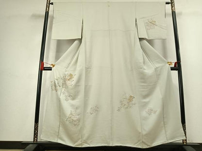 平和屋着物●訪問着　総刺繍　草花文　金糸　正絹　逸品　AABK7621fy