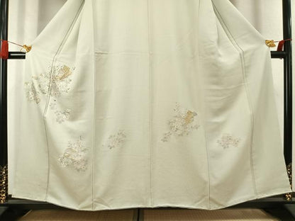 平和屋着物●訪問着　総刺繍　草花文　金糸　正絹　逸品　AABK7621fy