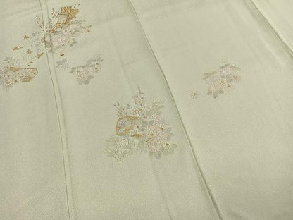 平和屋着物●訪問着　総刺繍　草花文　金糸　正絹　逸品　AABK7621fy