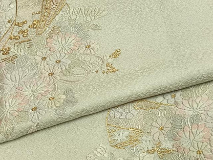 平和屋着物●訪問着　総刺繍　草花文　金糸　正絹　逸品　AABK7621fy