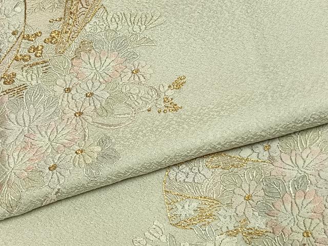 平和屋着物●訪問着　総刺繍　草花文　金糸　正絹　逸品　AABK7621fy
