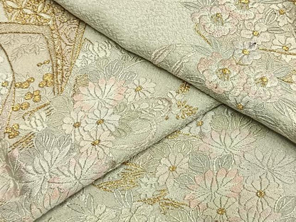 平和屋着物●訪問着　総刺繍　草花文　金糸　正絹　逸品　AABK7621fy