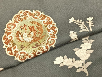 平和屋着物●訪問着　吉祥花鳥文　金彩　正絹　逸品　未使用　AABK7622fy