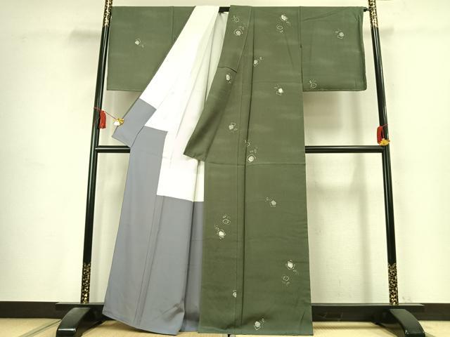 平和屋着物●上質な小紋　作家物　絞り　草花文　正絹　逸品　未使用　AABK7623fy