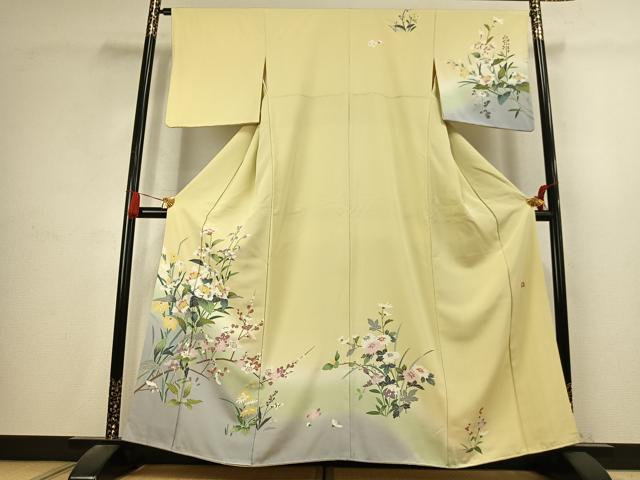 平和屋着物●訪問着　友禅　作家物　草花文　暈し染め　正絹　逸品　AABK7624fy
