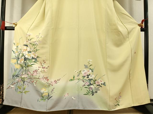 平和屋着物●訪問着　友禅　作家物　草花文　暈し染め　正絹　逸品　AABK7624fy
