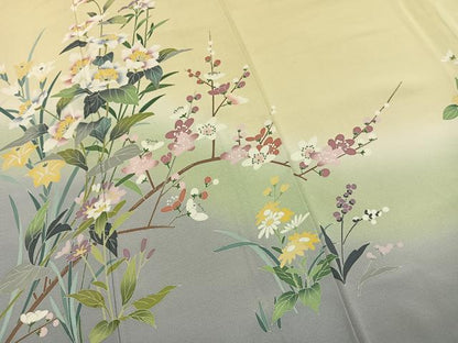 平和屋着物●訪問着　友禅　作家物　草花文　暈し染め　正絹　逸品　AABK7624fy