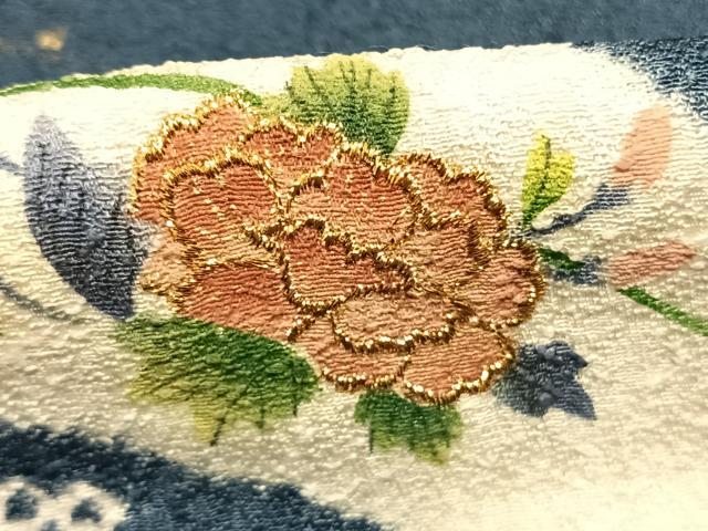 平和屋着物●訪問着　絞り　刺繍　草花文　金糸　金彩　やまと誂製　正絹　逸品　AABK7629fy