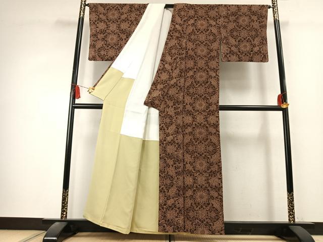 平和屋着物●上質な小紋　型染め　花唐草文　正絹　逸品　AABK7631fy