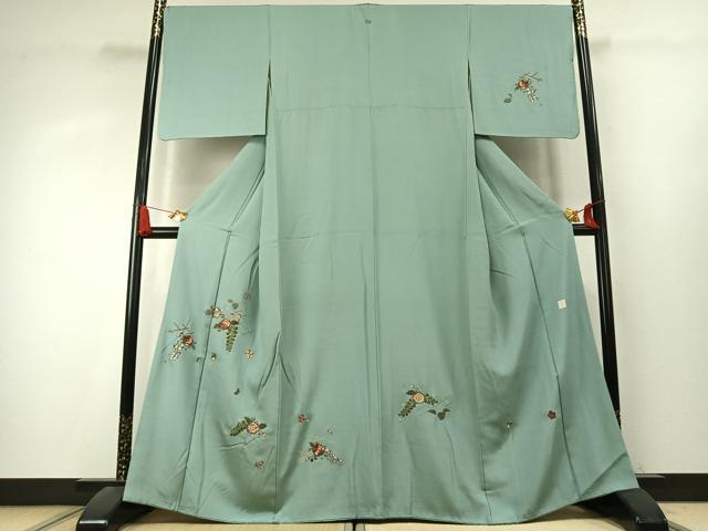 平和屋着物●江戸小紋　訪問着　作家物　総刺繍　辻が花　金銀糸　正絹　逸品　AABK7634fy
