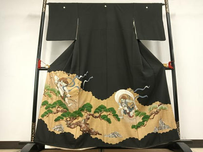 平和屋着物●豪華黒留袖 駒刺繍 風神雷神 金彩 正絹 逸品 AABK7635fy