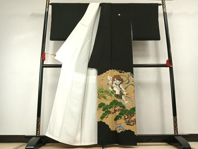 平和屋着物●豪華黒留袖 駒刺繍 風神雷神 金彩 正絹 逸品 AABK7635fy
