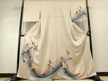 平和屋着物●訪問着　手描き　草花文　暈し染め　正絹　逸品　AABK7636fy