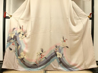 平和屋着物●訪問着　手描き　草花文　暈し染め　正絹　逸品　AABK7636fy