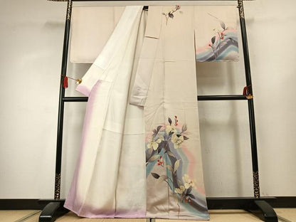 平和屋着物●訪問着　手描き　草花文　暈し染め　正絹　逸品　AABK7636fy