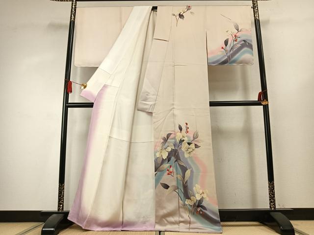 平和屋着物●訪問着　手描き　草花文　暈し染め　正絹　逸品　AABK7636fy
