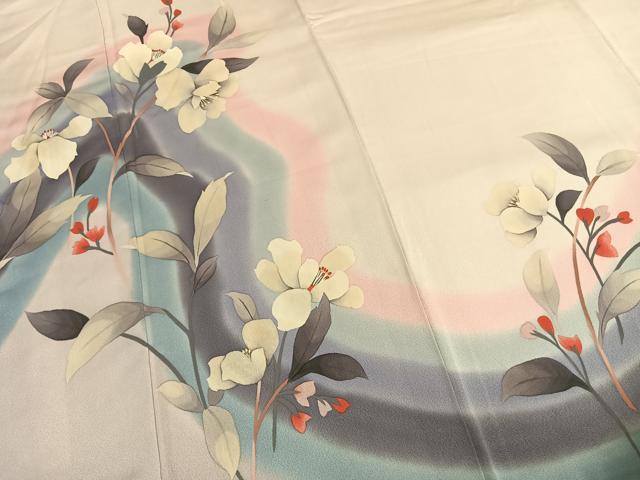 平和屋着物●訪問着　手描き　草花文　暈し染め　正絹　逸品　AABK7636fy