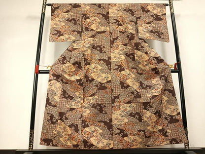 平和屋着物●本場染大島紬　草花文　金彩　正絹　逸品　AABK7637fy