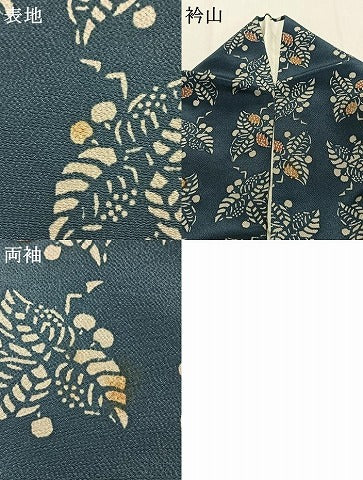 平和屋着物●上質な小紋　型染め　葉尽くし　鬼しぼ縮緬　正絹　逸品　AABK7638fy