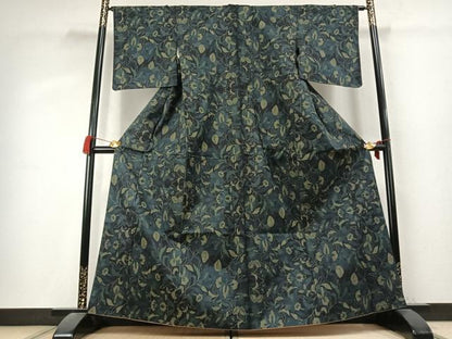 平和屋着物●本場大島紬　7マルキ　草花文　正絹　逸品　AABK7642fy