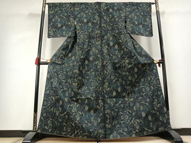 平和屋着物●本場大島紬　7マルキ　草花文　正絹　逸品　AABK7642fy