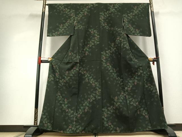 平和屋着物●上質な紬　草葉文　正絹　逸品　AABK7643fy