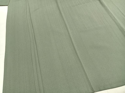平和屋着物●上質な色無地　作家物　縞地紋　青白橡色　正絹　逸品　AABK7645fy