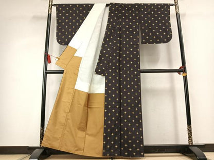 平和屋着物●上質な紬　十字絣　正絹　逸品　AABK7646fy