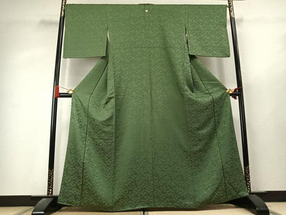 平和屋着物●上質な色無地　飛鳥地紋　老竹色　正絹　逸品　AABK7647fy