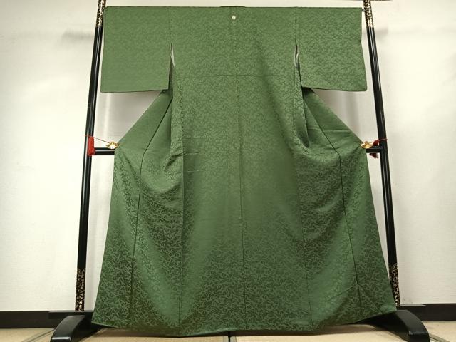 平和屋着物●上質な色無地　飛鳥地紋　老竹色　正絹　逸品　AABK7647fy