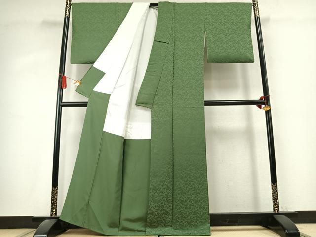 平和屋着物●上質な色無地　飛鳥地紋　老竹色　正絹　逸品　AABK7647fy