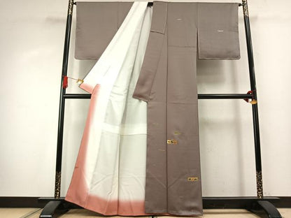 平和屋着物●訪問着　竹屋町刺繍　魚　利休鼠色　金彩　正絹　逸品　未使用　AABK7648fy