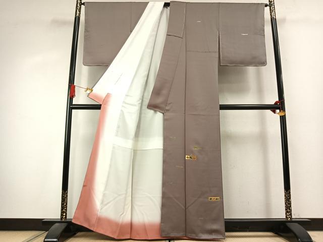 平和屋着物●訪問着　竹屋町刺繍　魚　利休鼠色　金彩　正絹　逸品　未使用　AABK7648fy